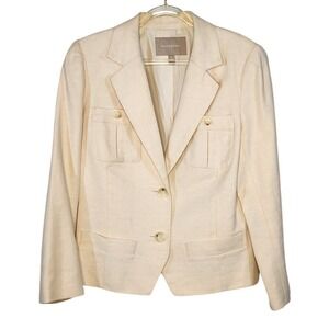 Banana Republic Cream Textured Blazer Size 8 Linen Cotton Blend Button Front EUC